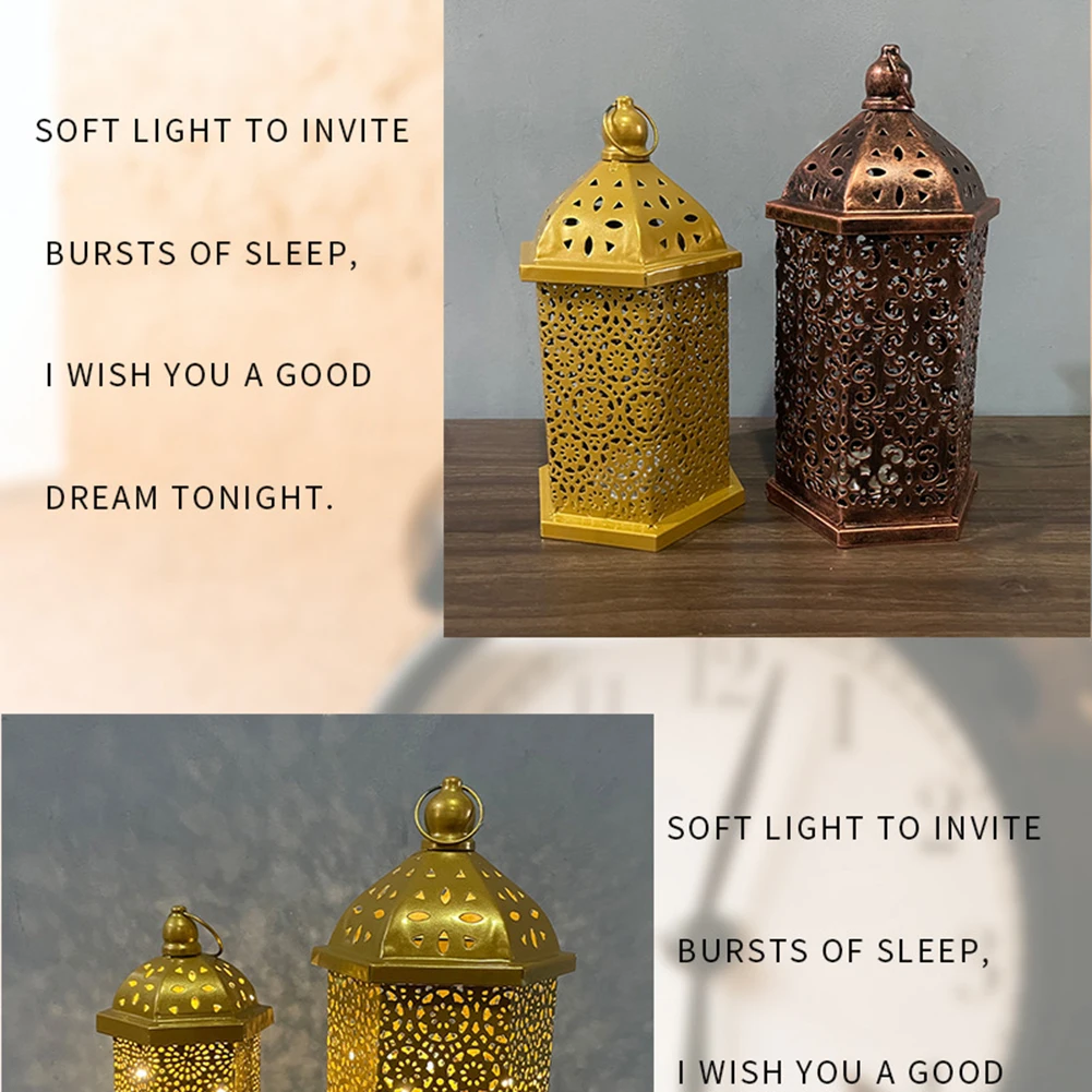 Vintage Hollow Metal Lanterns Moroccan Style Night Light Decorative Ornaments Atmosphere Props Small Lantern Table Candlestick