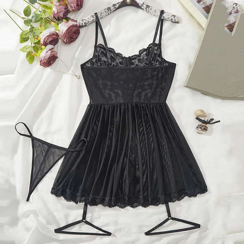 مجموعة كاملة من الملابس الداخلية الشفافة الأزرق حجم كبير الدعاوى الدانتيل الصدرية الرباط حزام ثونغ مجموعات الساخن المرأة المثيرة الملابس الداخلية فستان الليل