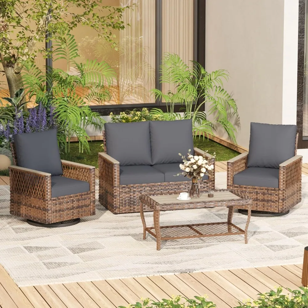 

"4-Piece Outdoor Patio Furniture Set with Swivel Glide Chairs, Loveseat, and Coffee Table - All-Weather Conversation Set"