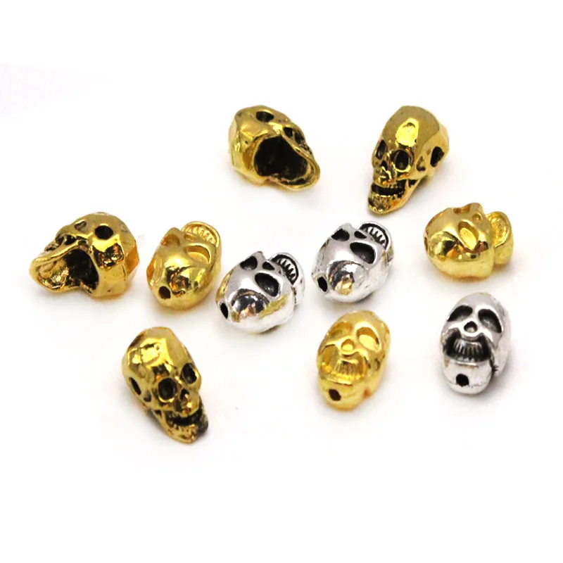 20Pcs/Lot Tibetan Silver Gold Skull Head Spacer Charms Beads Copper Alloy Loose Beads Handmade DIY Bracelet Jewelry Accessories