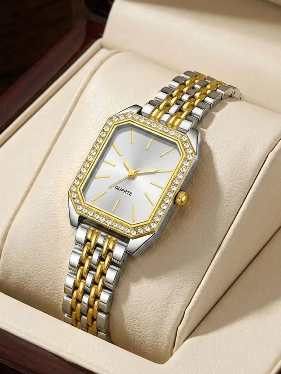 1pc Women's Quartz Watch, Stainless Steel Strap, Elegant Luxury Rhinestone Decor, Vintage Dial, Suitable For Daily Wear, Party