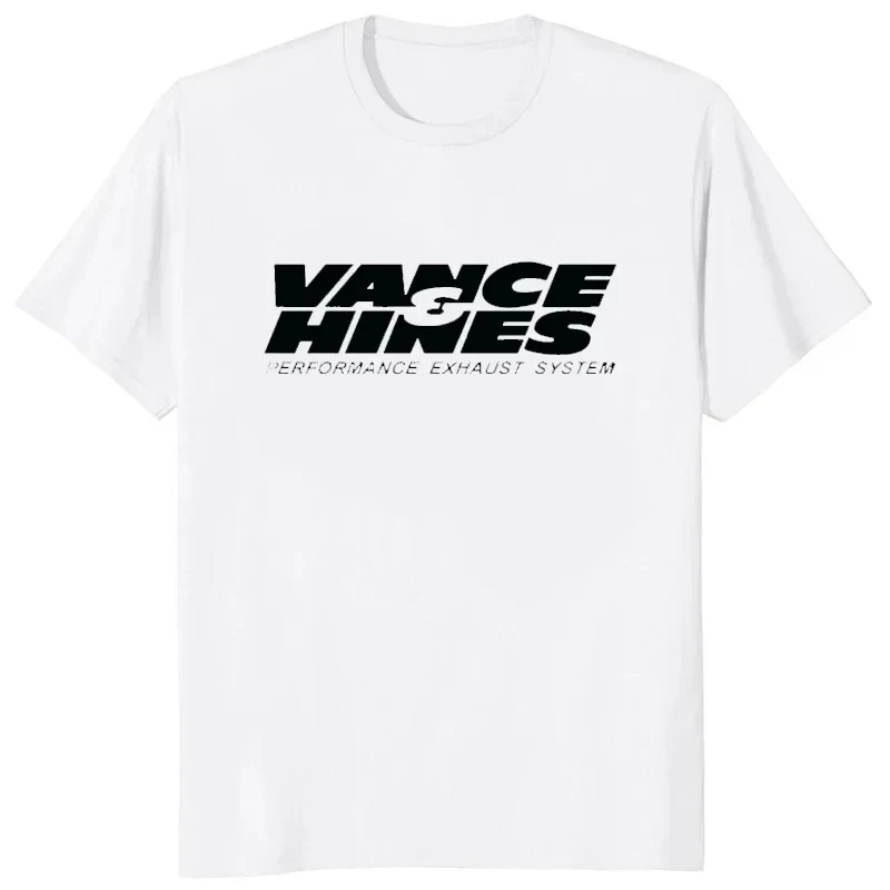 VANCE HINES Printed Fashion Man Cotton T-shirts Casual Motorcycle Racing Breathable Tee Oversized Loose Round Neck Harajuku Tees