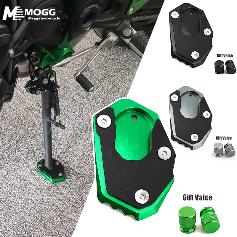 

Moto Accessories CNC Kickstand Pad Foot Side Stand Extension Pad Tire Valve Caps For Kawasaki ER6N ER-6N ER-6F ER6F 2012-2022