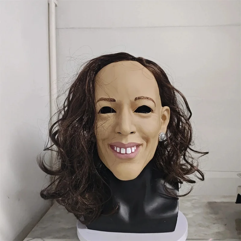 Harris Realistic Character Mask With Hair Halloween Pranks Costume Props Kamala Harris Cosplay Latex Head Cover Supporter Gifts