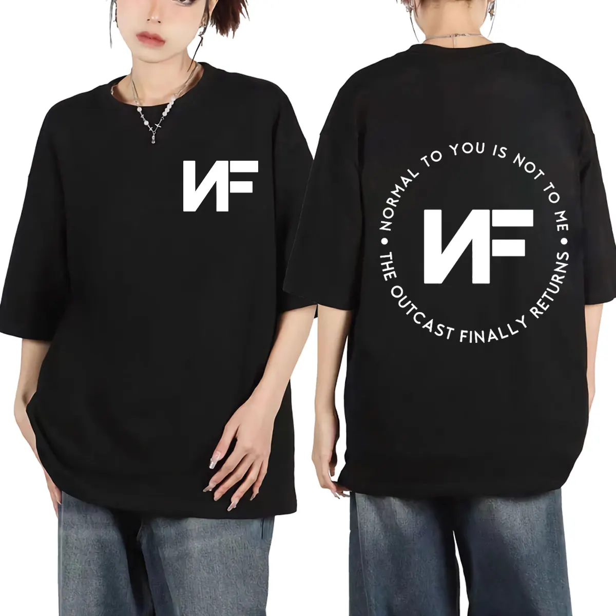 

Rapper NF Song Returns Double Sided Print T-shirt Men Women Fashion Casual Oversized T Shirt Harajuku Hip Hop Trend Rap T-shirts
