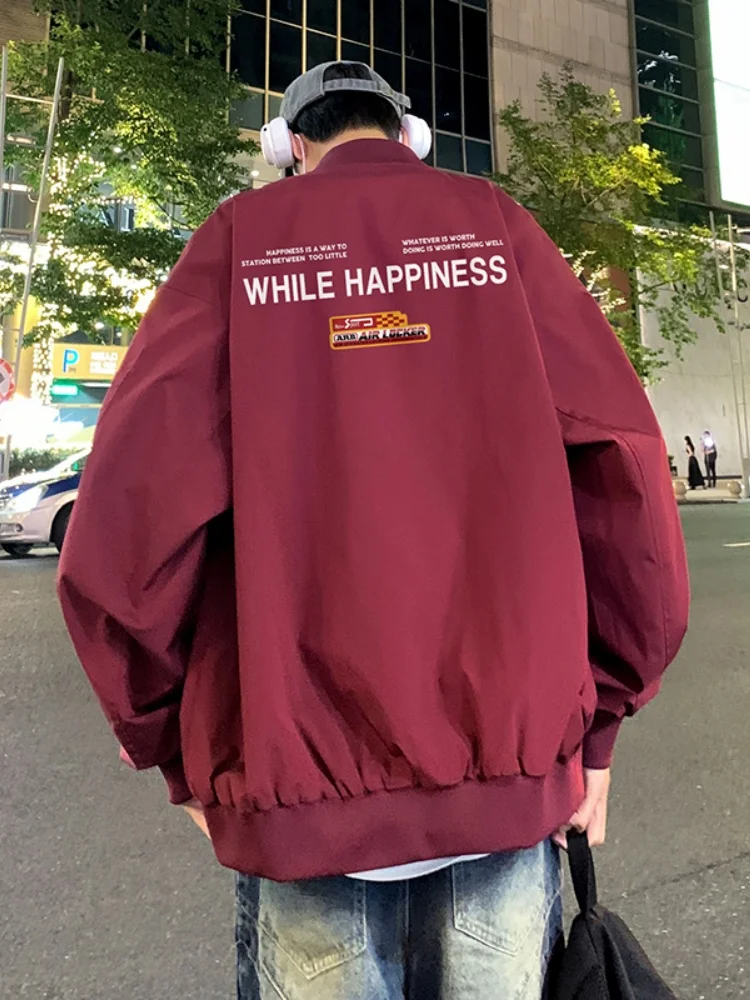 

Cool Men's Spring Autumn Pilot Jaet Baseball Sle Faionable American Sle Windbreaker Coat Youthful Loose Fit Zipper De...