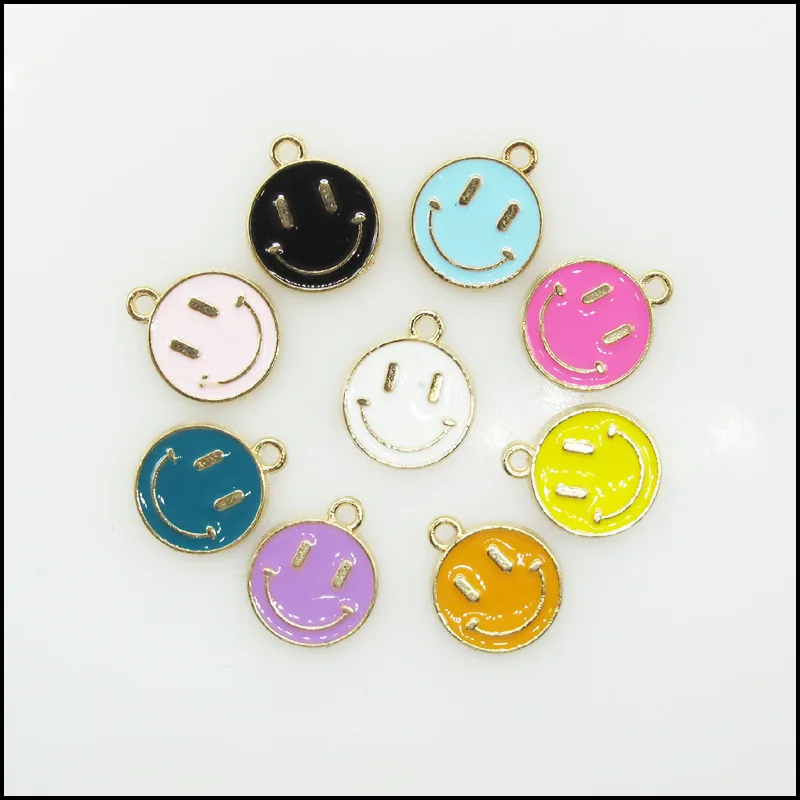 20 New Round Smile Charms Oily Pendants KC Gold Color Mixed 12x15mm