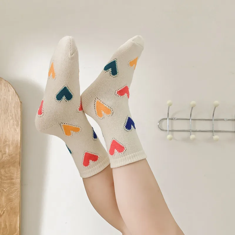 4 Pairs Children\'s Socks Autumn Winter Kawaii Cute Loving Boys Girls Tube Socks Warm Cotton Student Sports Socks For 3-12 Years