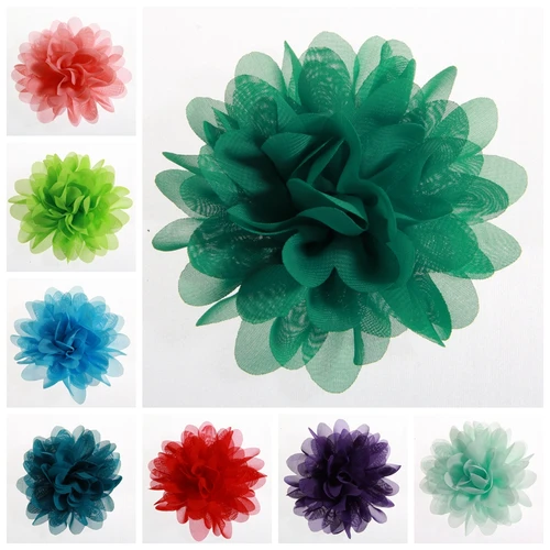 3,9 ""9,8 CM flores grandes de gasa para niñas diademas tela Puff flor para pinzas para el cabello accesorios suministros de ramillete