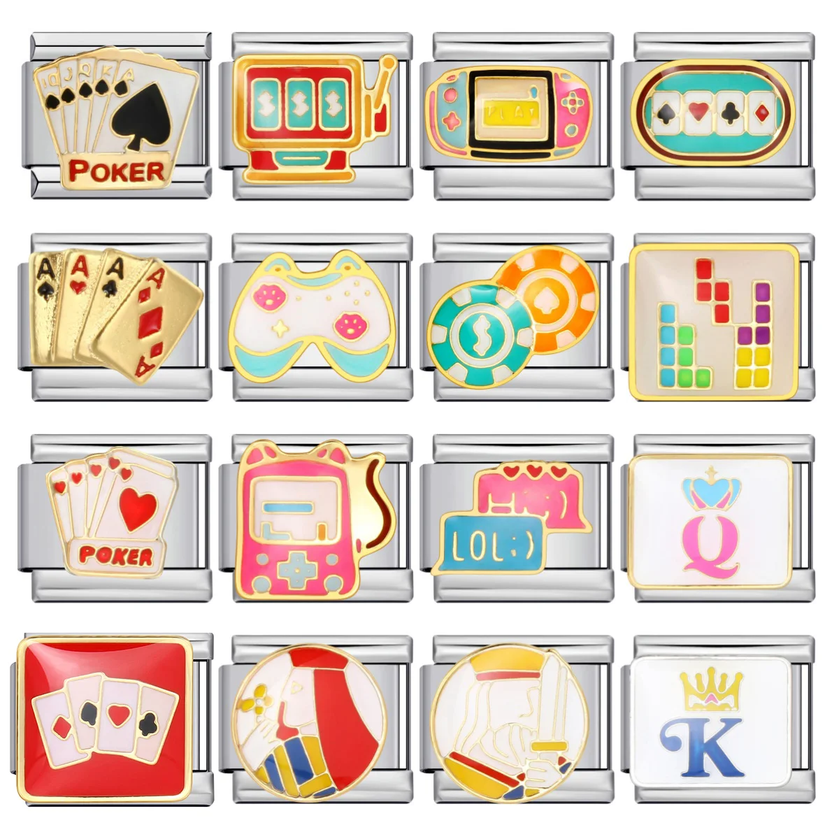 Design Y2K Colorful Game Console Chess Card Charm Jewelry Chain Italian Link Fit 9mm Bracelets Stainless Steel Beads DIY Making