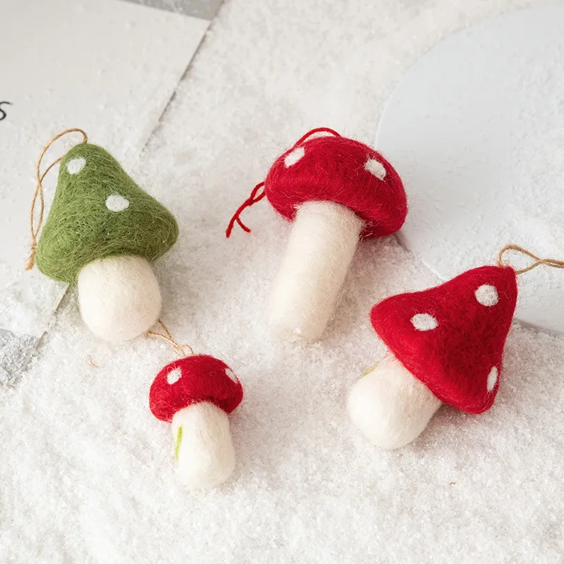 

Christmas Wool Felt Mushroom Decorative Christmas Tree Pendant Hangings Accessories Handmade DIY Mushroom Cute Toys Felt Gift