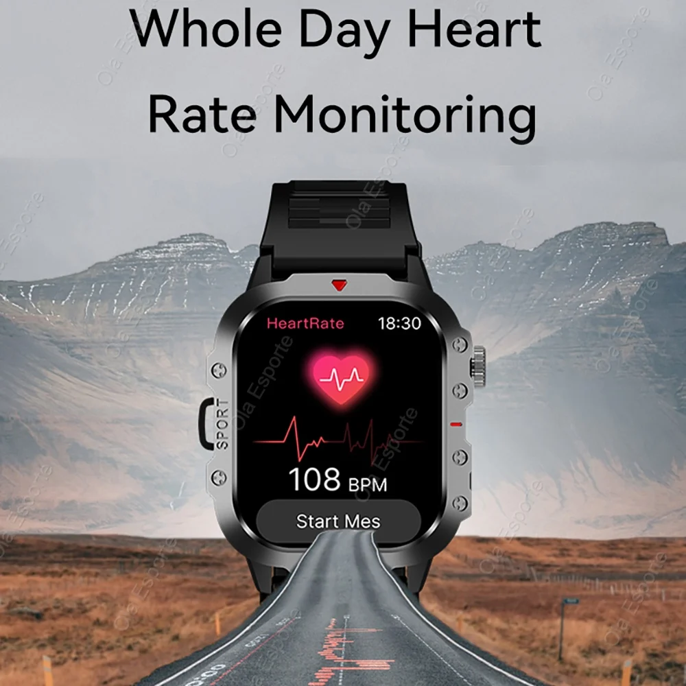 2025 Nieuwe Militaire Outdoor Smart Horloge 2025 Mannen LED Zaklamp Hartslag Bloed Zuurstof Bluetooth Oproep Sport Waterdichte Smartwatch