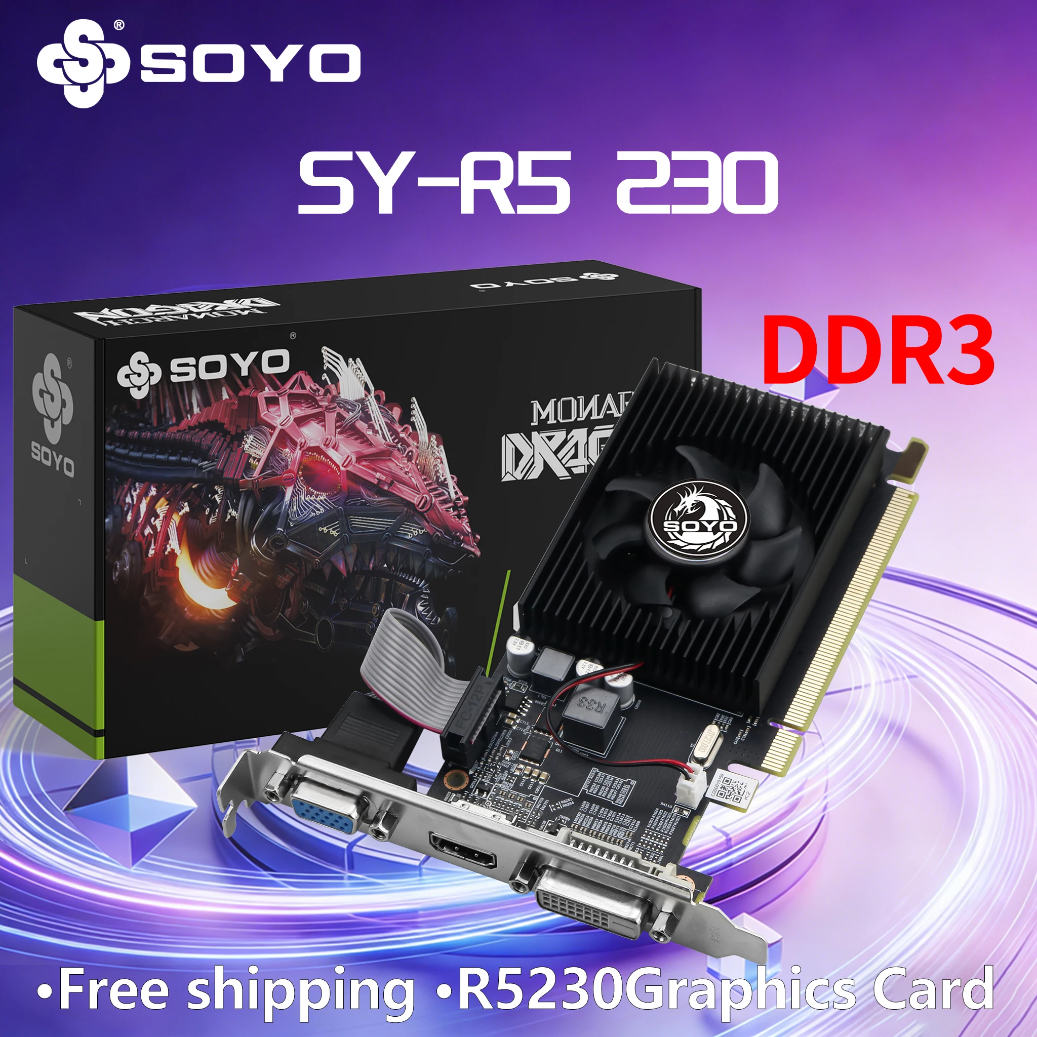 

AMD Graphics Cards SOYO R5 230 2G DDR3 64bit Desktop PC Gaming Computer Components GPU Video Card HDMI+VGA+DVI PCIE16*2.0 40NM