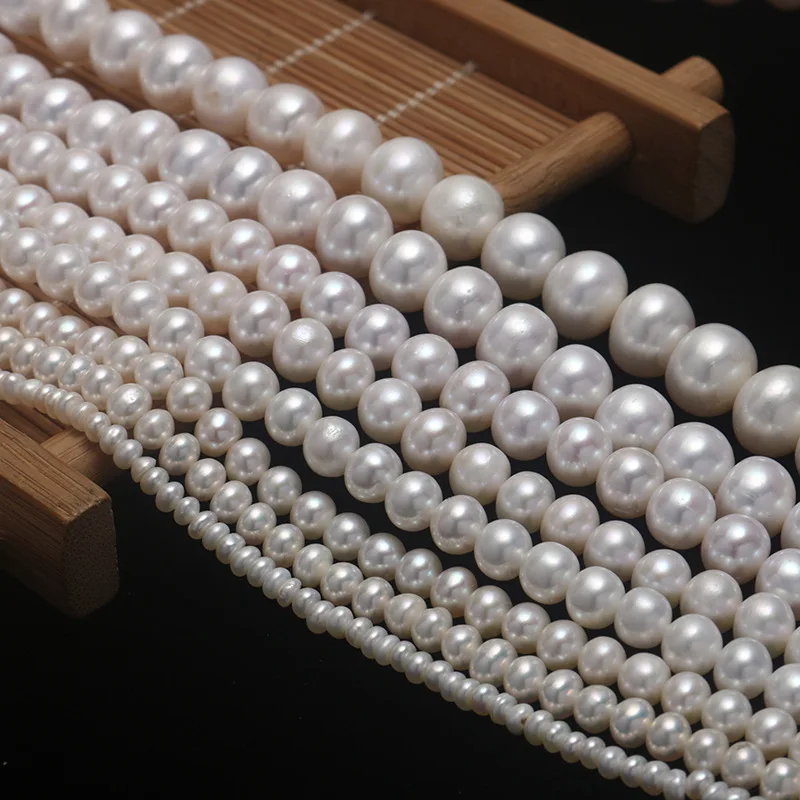 

White Color 3-12mm Button Pearl Bead Natural Full Hole Freshwater Pearl Strand Wholesale