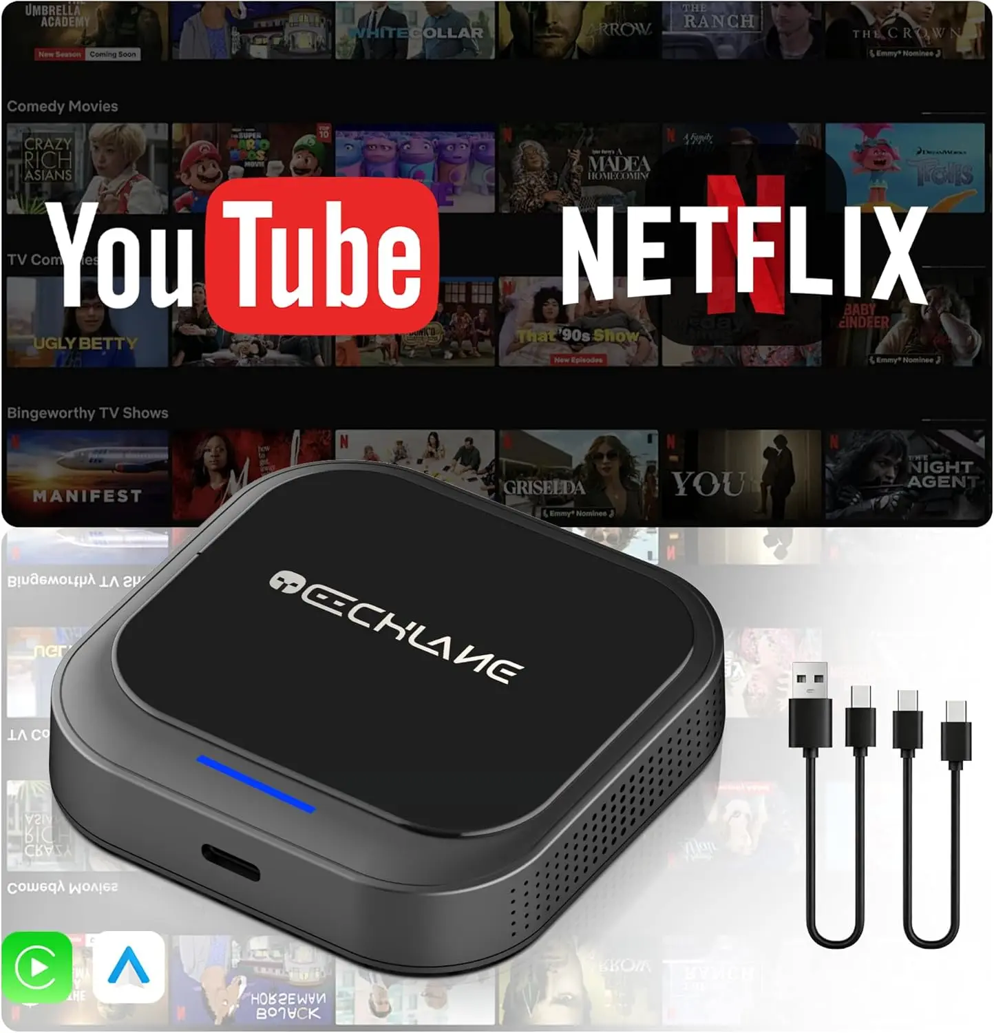 

Wireless CarPlay & Android Auto Adapter, 5G WiFi BT 5.0, Plug & Play, Real-Time Navigation