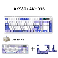 AJAZZ AK980 Gaming Keyboard + AKH036 Keycaps Wireless Bluetooth Keyboard with Screen 2.4G Receiver PC Original Highly Blue Trans
