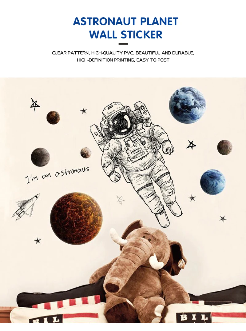 Pegatina de pared de astronauta con tema espacial, decoración de pared de  salón y dormitorio, pegatinas autoadhesivas, decoración de habitación de  niños, decoración de la casa, image size:800x1076