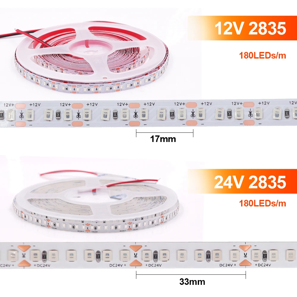 DC 12V 24V LED Strip 180Leds/M SMD 2835 ciepły/naturalny biały/czerwony/zielony/lodowy blękit/różowy/pomarańczowy elastyczny taśma wstążkowa sznur