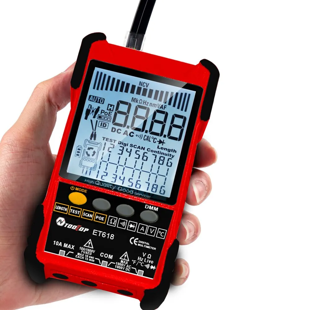 Tester kabli sieciowych TOOLTOP Multimetr Śledzenie kabli Lan Test POE 400M/600M Pomiar długości Czułość Regulowany lokalizator linii