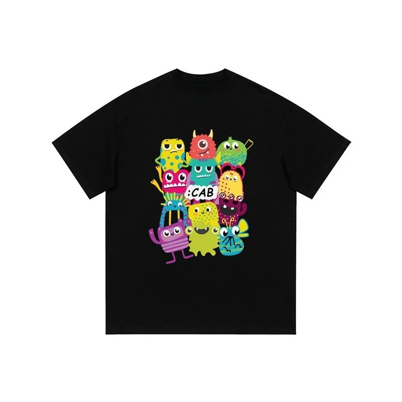

New cartoon-printed pure cotton short-sleeved T-shirt for women to wear as a summer base layer and loose short-sleeved top