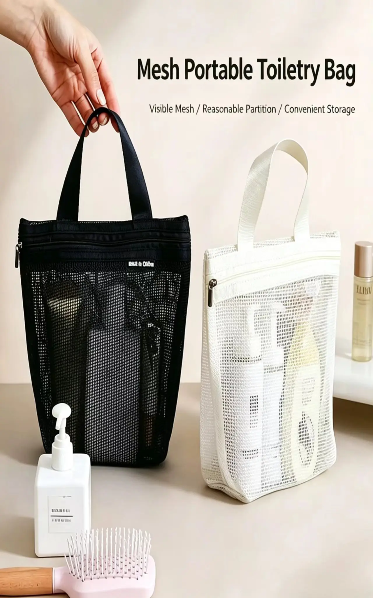 HOMEFISH Mesh Makeup Toiletry Storage Bags Handbags Portable Travel Washing Body Shower Tools Organizer Hanging Organizer Pouch