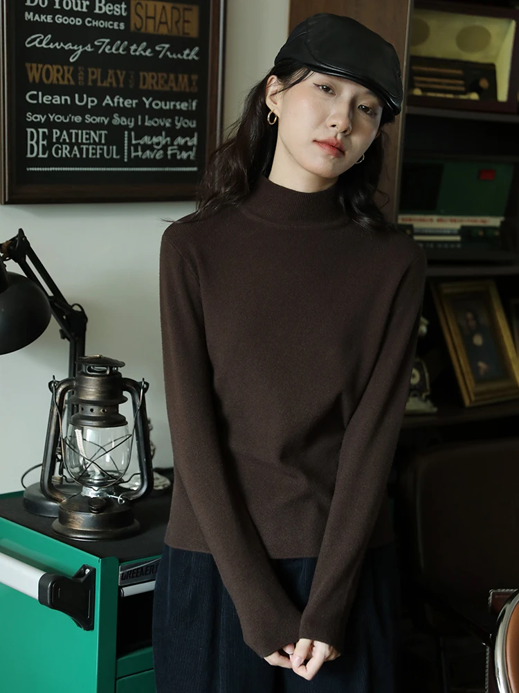 

Кофейный цвет Высокий воротник Мягкий трикотаж Slim Fit Long Sve Верхняя основа irt Универсальный эластичный дизайн Sense Внутренняя одежда