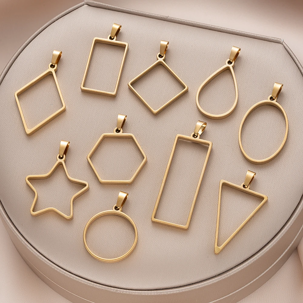 

5pcs Stainless Steel Frame Bezel Geometric Hollow Pendants Border Mold Resin Molds Charms For Jewelry Making Supplies Findings