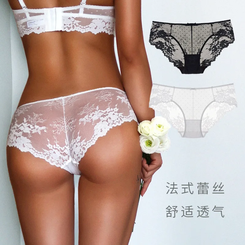 Sexy Lace Panties  Underwear Women Dot Mesh Cute Floral Briefs Female See Through Underpants Transparent Panty Sex Lingerie