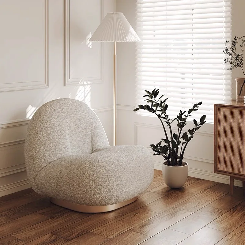 Modern Boucle Accent Chair Round Swivel Armless Single Sofa Cozy Sherpa Lounge Reading Chair Living Room Bedroom