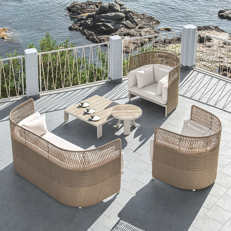 Nordic outdoor sofa courtyard balcony rattan sofa coffee table