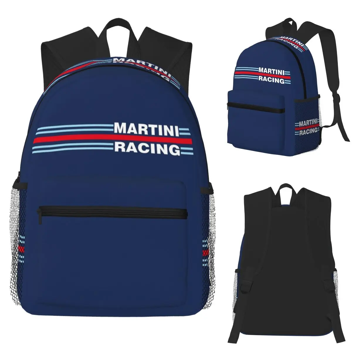 

Martini Racing Stripe Student Backpack School Bag Hiking Travel Daypack for Boys Girls Fashion Bookbag Shoulder Bags
