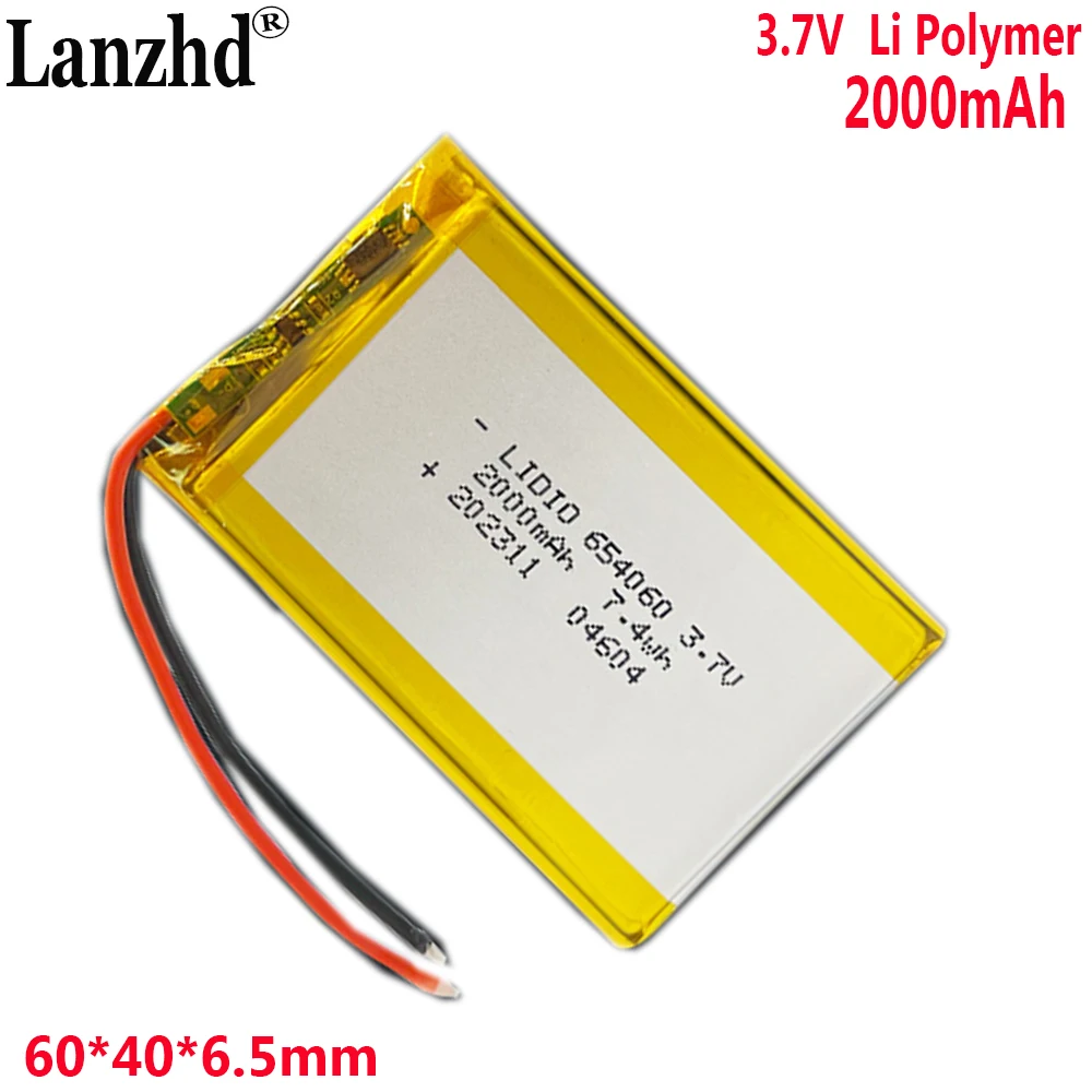 3.7V Polymer Battery 2000mah For audio lighting electric toy power bank Tablet PC PAD PDA Laptop speaker recorder 654060