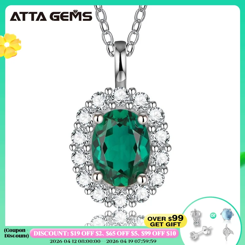 

ATTAGEMS Vintage 925 Sterling Silver Oval Cut Created Moissanite Emerald Gemstone Pendant Necklace Fine Jewelry Wholesale