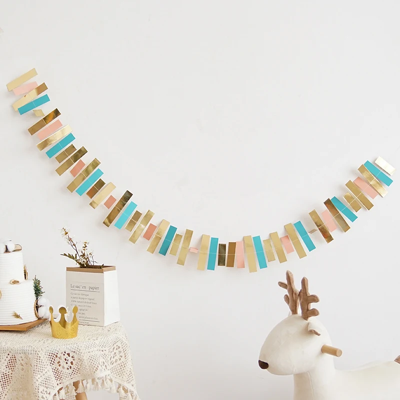 INS Wedding Backdrops Decorations Kids Birthday Party Blue Pink Paper Flag Baby Shower Gold Garland