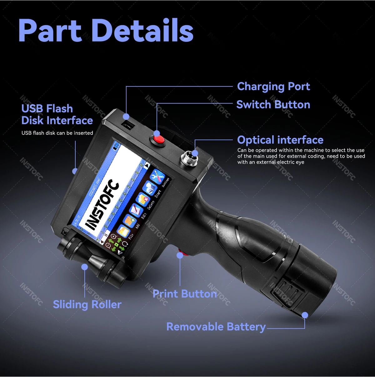 Portable Thermal Inkjet Printer 12.7MM Printing Height QR Bar Code Expiry Date Logo Label with Ink Cartridge 25 Languages ﻿