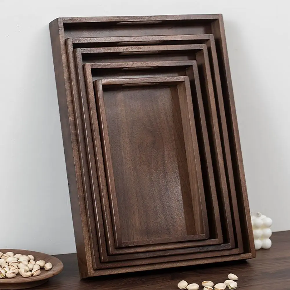 

New Rectangular Storage Tray Bamboo household Storage Plate Black walnut color Solid Wood Water Cup Plate Home Kitchen Supplies