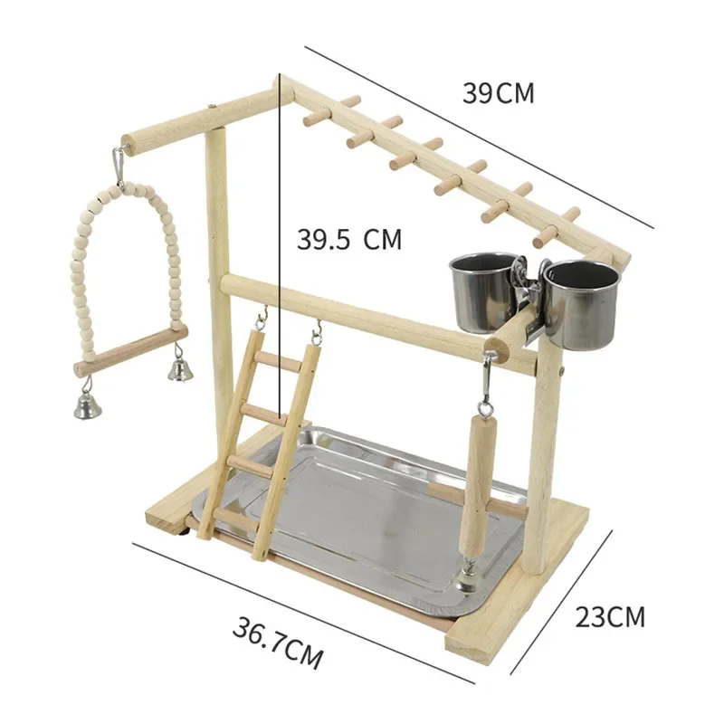 Parrot Playstand Bird Plays Stand Cockatiel Playground Wooden Perch Gym Playground Ladder Plate Bird Toy with Metal Feeder