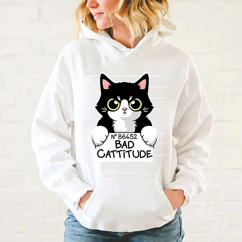 Hot Cat Printed Women And Men Hoodies Loose Pullover Hooded Plus Size Autumn And Winter Long Sleeve Couple Sweatshirt