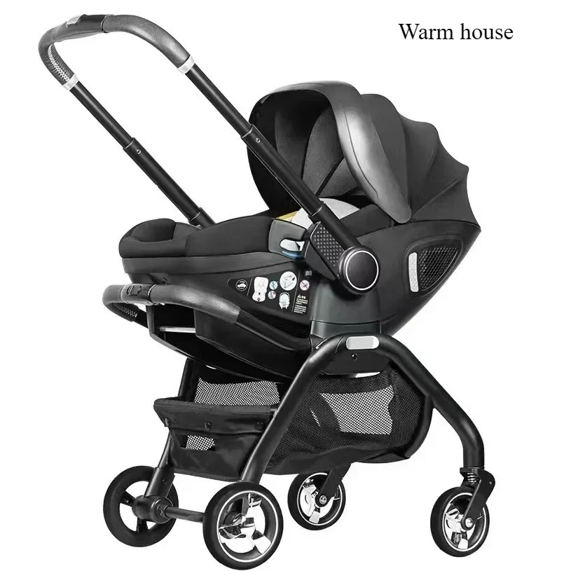 Poussette bébé 3-en-1 avec accoudoirs réglables dans les deux sens, siège auto portable pour enfant, pliable et multifonctionnelle
