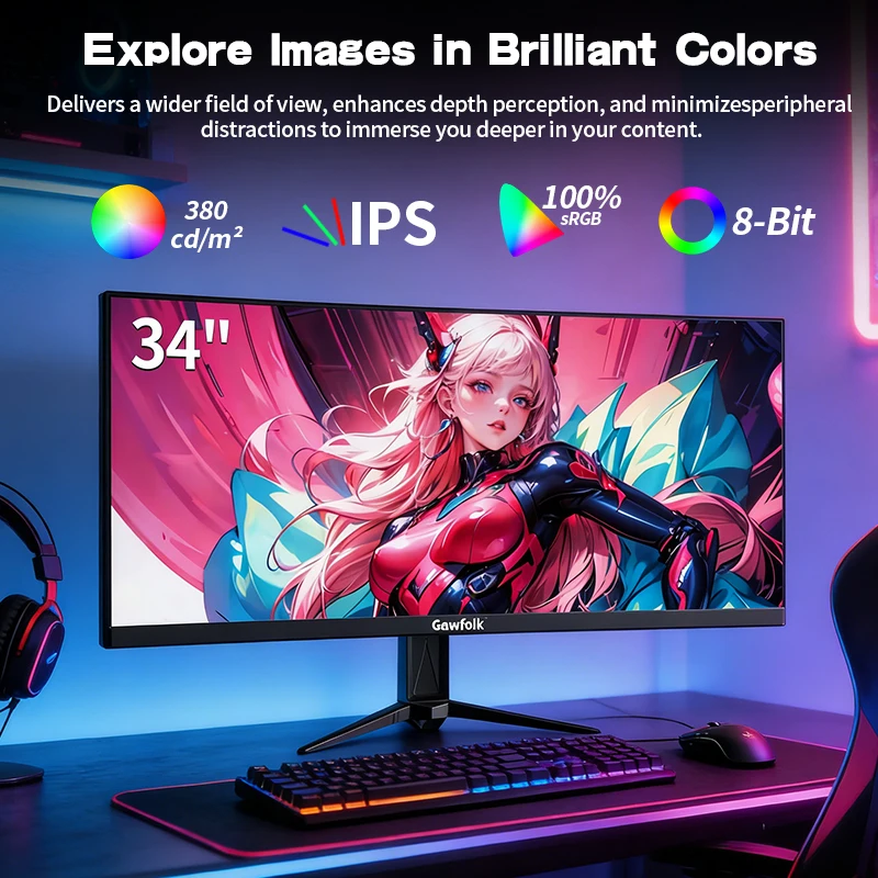 Monitor IPS Gawfolk GF340B de 34 Pulgadas, 4K, 165Hz, para Juegos de PC y Oficina, Negro, Sin Función de Elevación 6