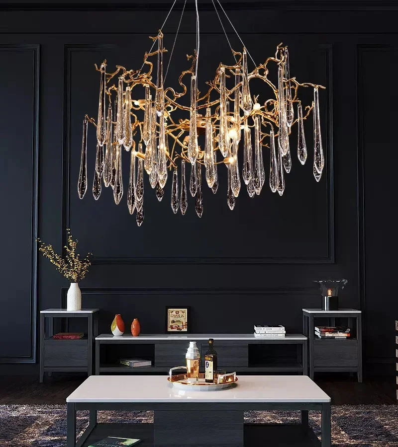 

Rustic Copper Crystal Tree Branches Chandelier for Home Decor Lighting Fixture in Living Room Bedroom