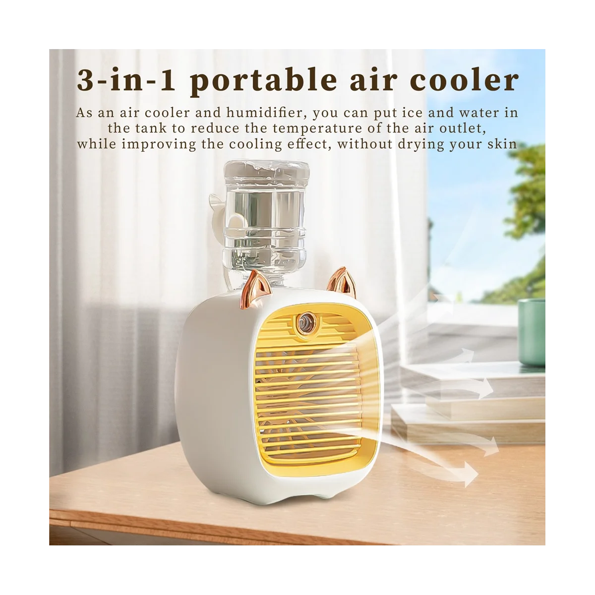 1200MAh Mini Air Conditioner Portable Desktop Fan Humidifier Purifier 3 Speed 2 Mode Spray USB Table Fan Car Home, B