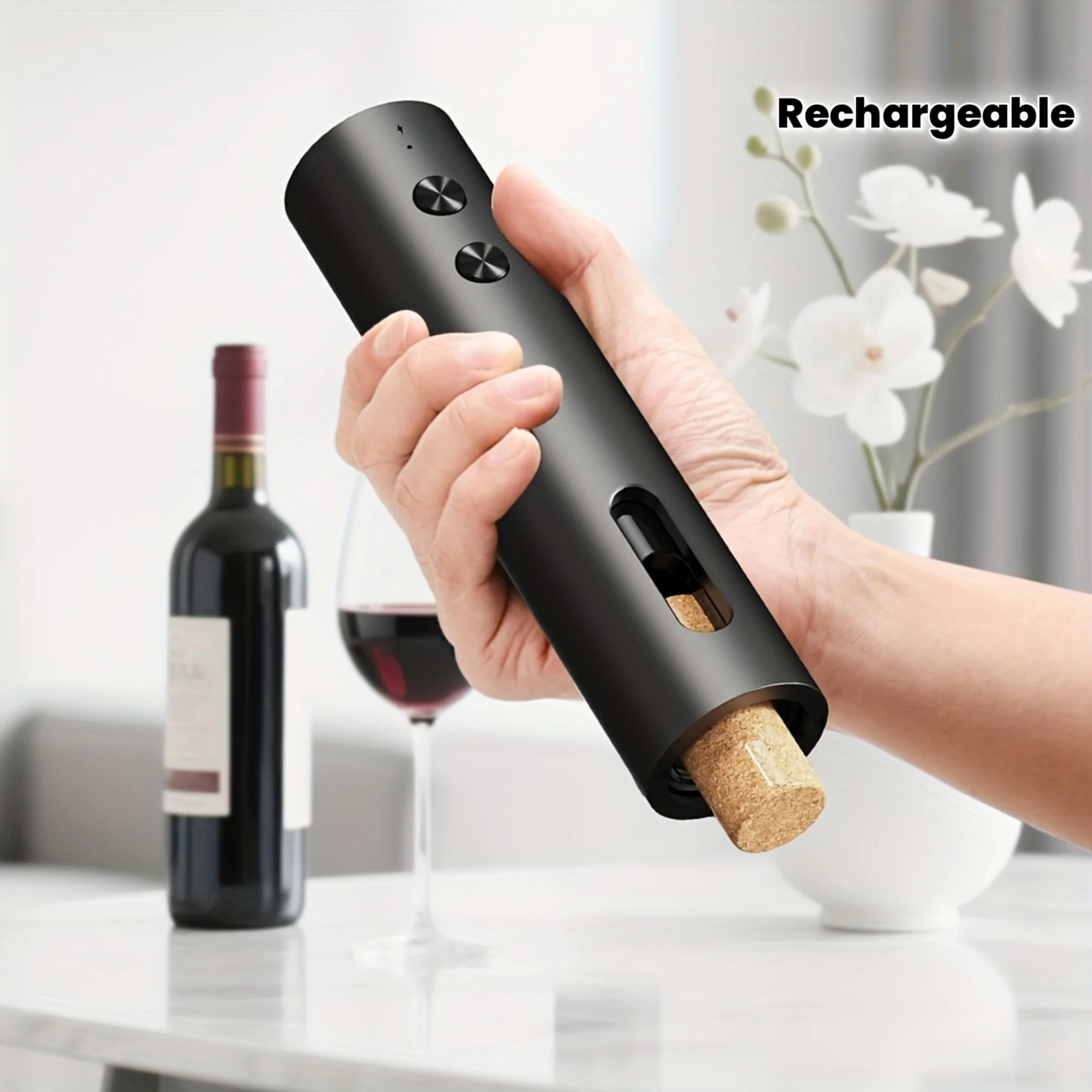 Electric Wine Opener – Automatic,rechargeable wine opener;includes a foil cutter,wine pourer,and vacuum stopper.and anideal gift