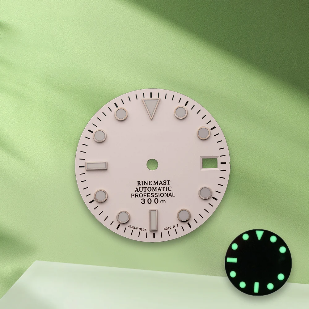 28,5 mm S Logo SUB quadrante viola senza lancette adatte al movimento NH35/NH36/4R/7S quadrante verde luminoso a raggi solari accessori per la modifica dell'orologio