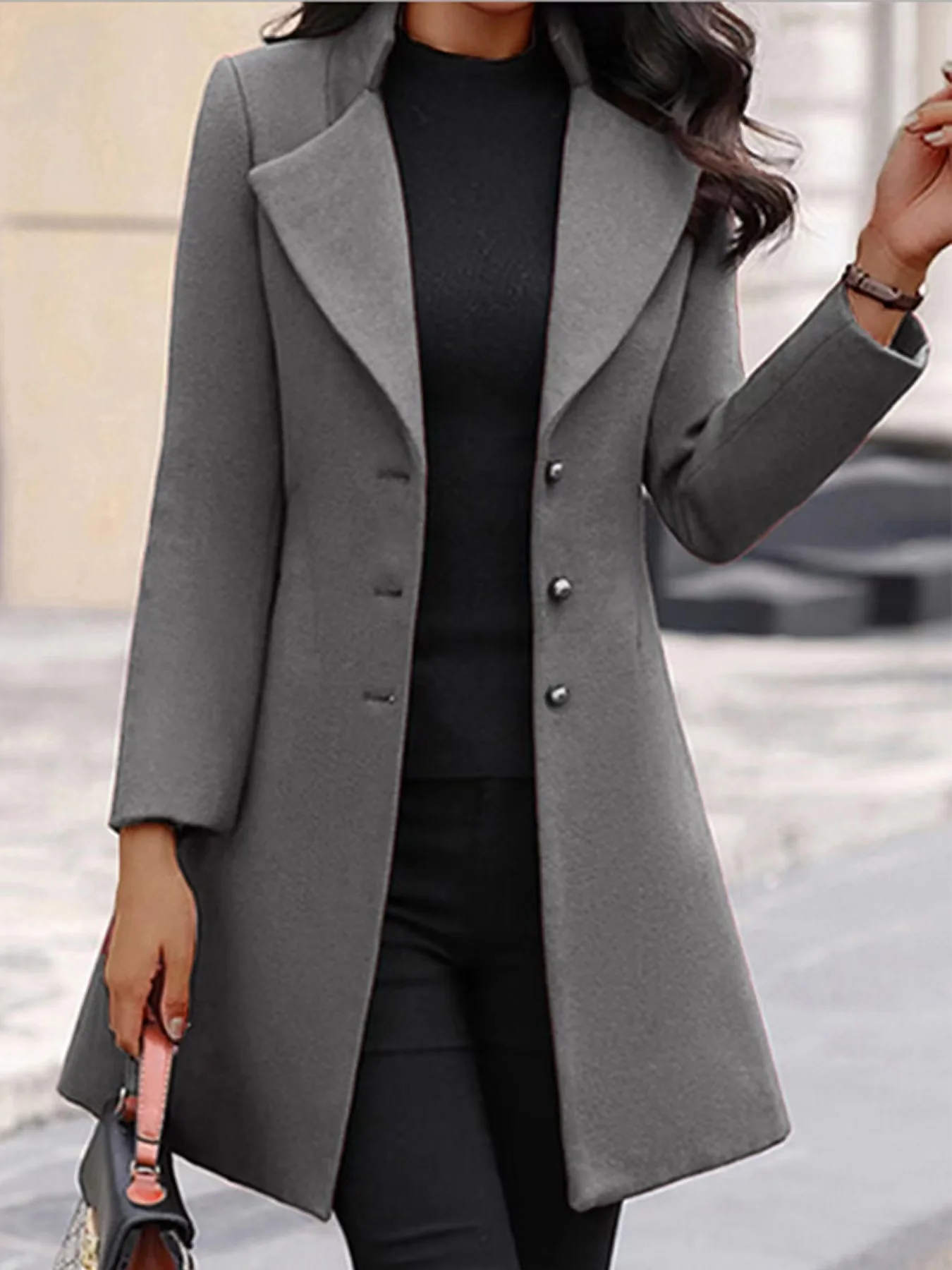 Autumn Winter Coat for Women Solid Notch Collar Long Sleeve Single Breasted Temperament Woolen Longline Jacket Coat Outerwear