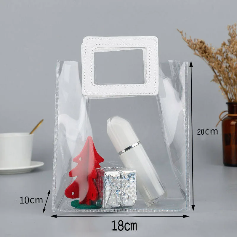 Holographic Clear PVC Tote Bag Custom Cartoon Print Iridescent Transparent Handbag for Gift Cosmetic Shopping Packaging view 6