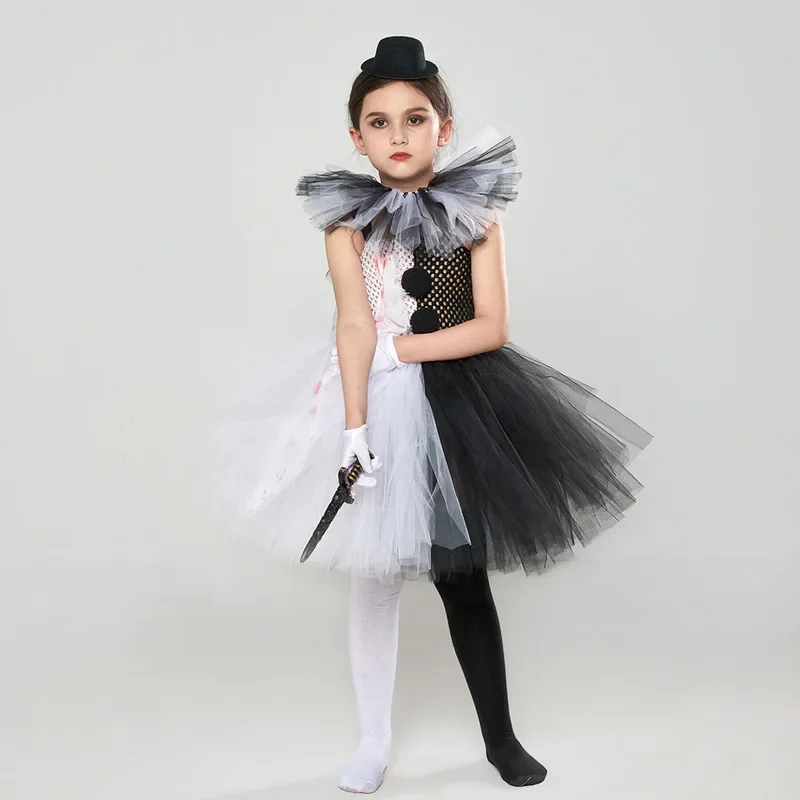 Halloween carnival party funny scary clown costume Christmas Eve cosplay witch tulle dress princess dress for girls set