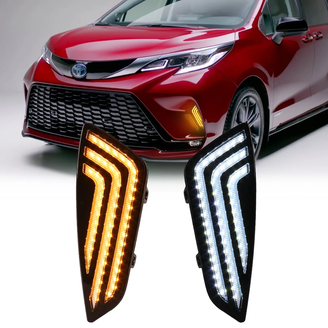 Super Bright LED DRL For Toyota Sienna XSE 2021 2022 2023 Daytime Running Lights Yellow Turn Signal Headlights