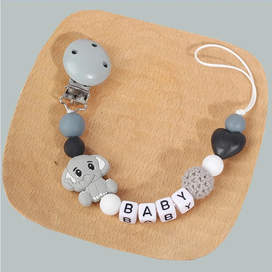 

Customizable Personalized Name Baby Cartoon Pacifier Clips Chains Silicone Beads Newborn Accessories Teething Toys Chew Gifts