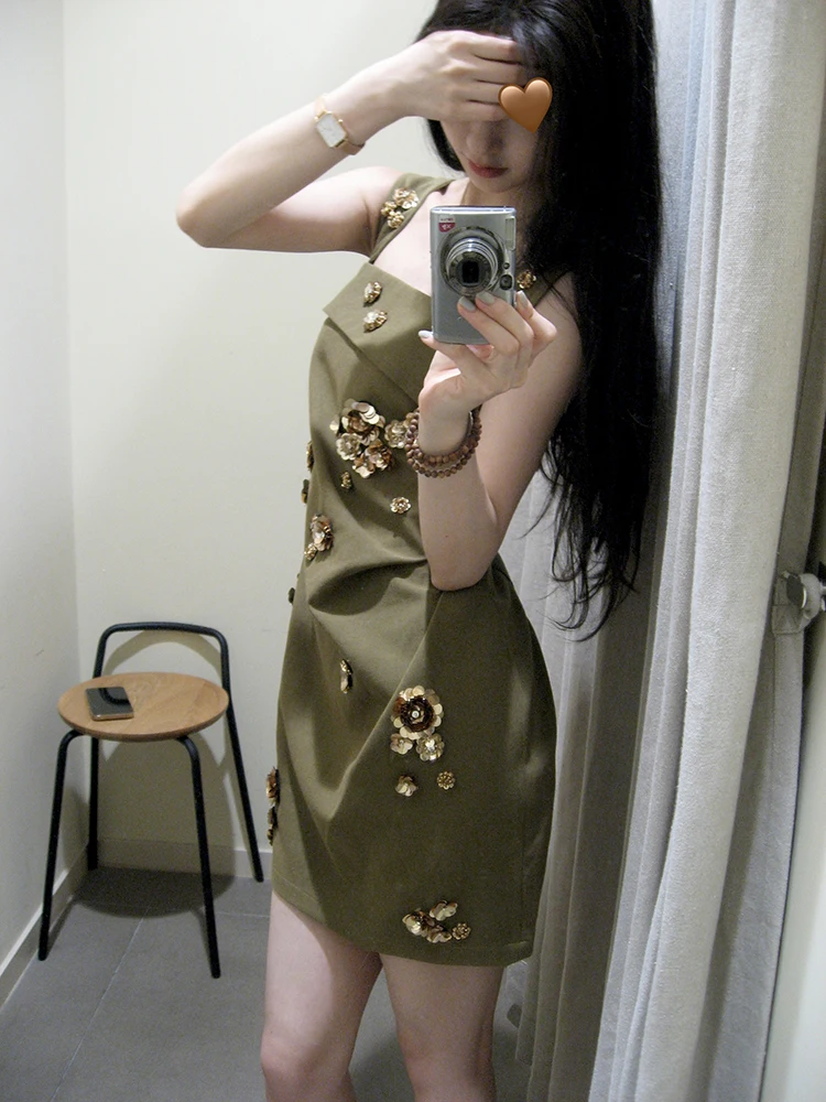 Damska letnia sukienka na ramiączkach z wycięciami, kwiatowym wzorem, podkreślająca talię, wyszczuplająca, mini spódniczka na imprezę.